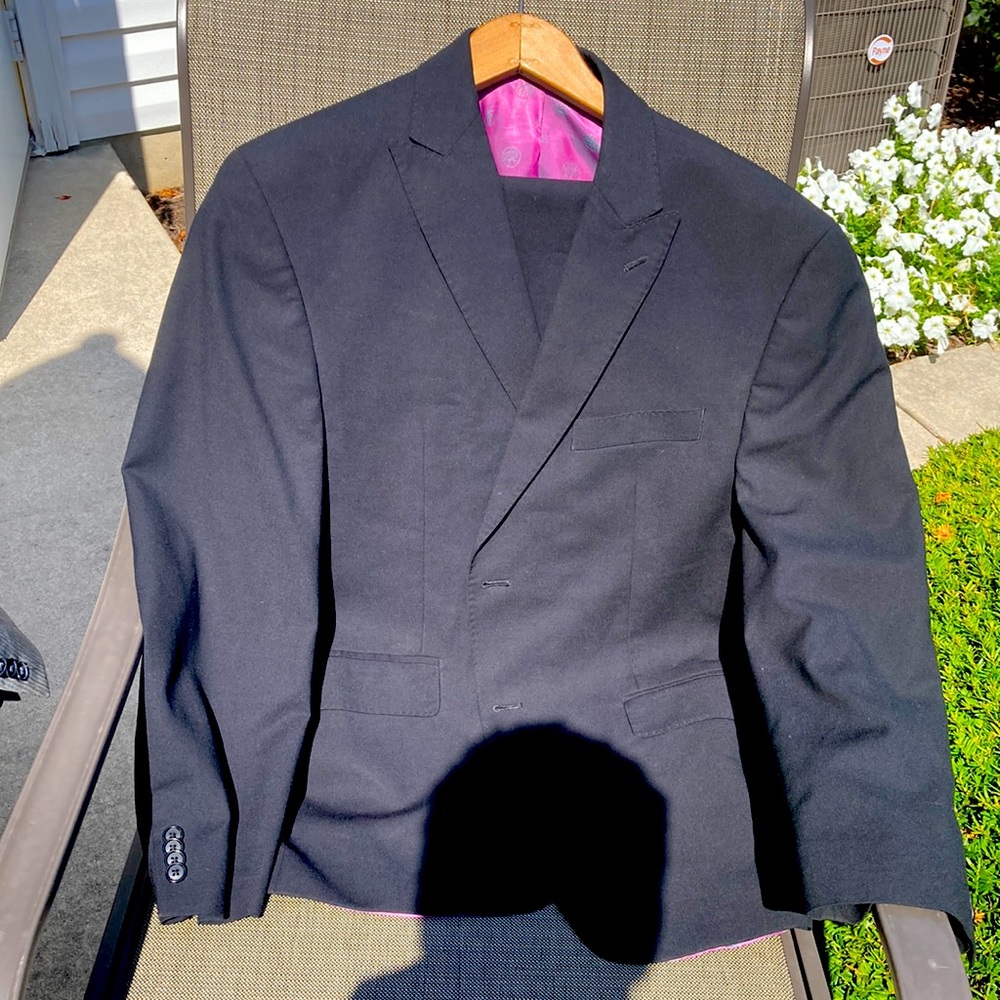 Sean John Black Pick-stitch Suit Coat (40S) and Pants (33x29)